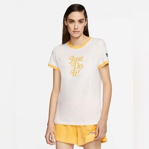 Nike just do it raglan short sleeve ringer t-shirt in white and yellow